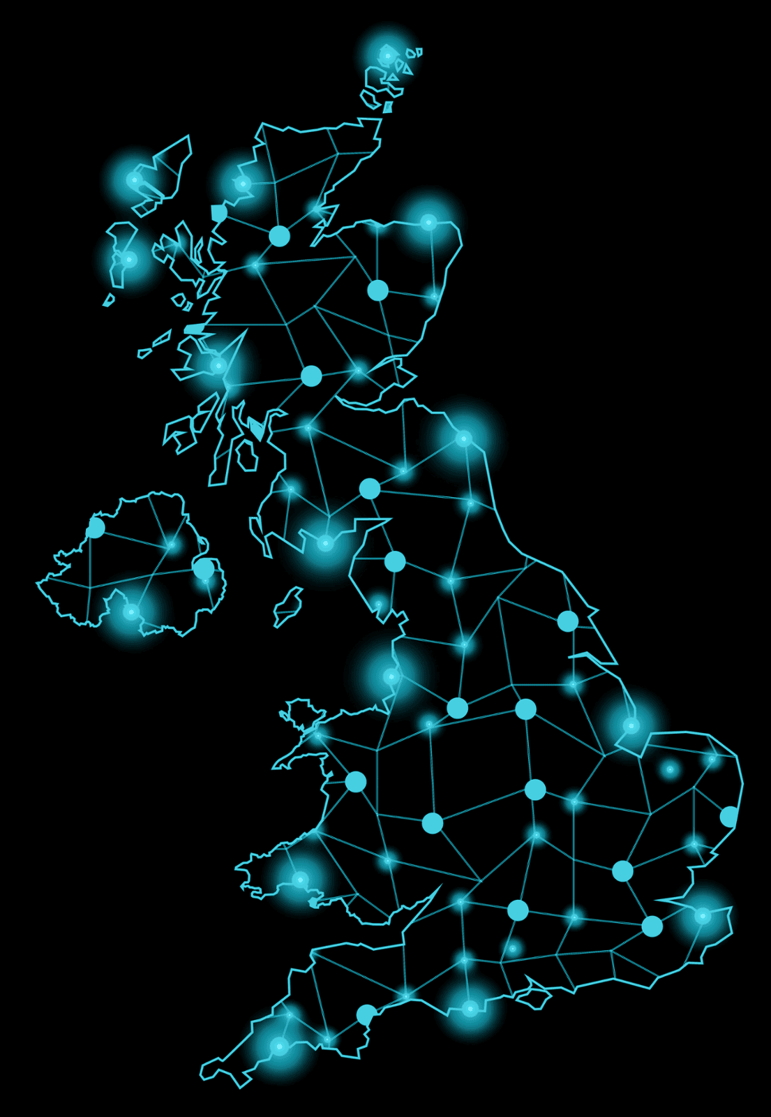 A map of the UK with cities highlighted